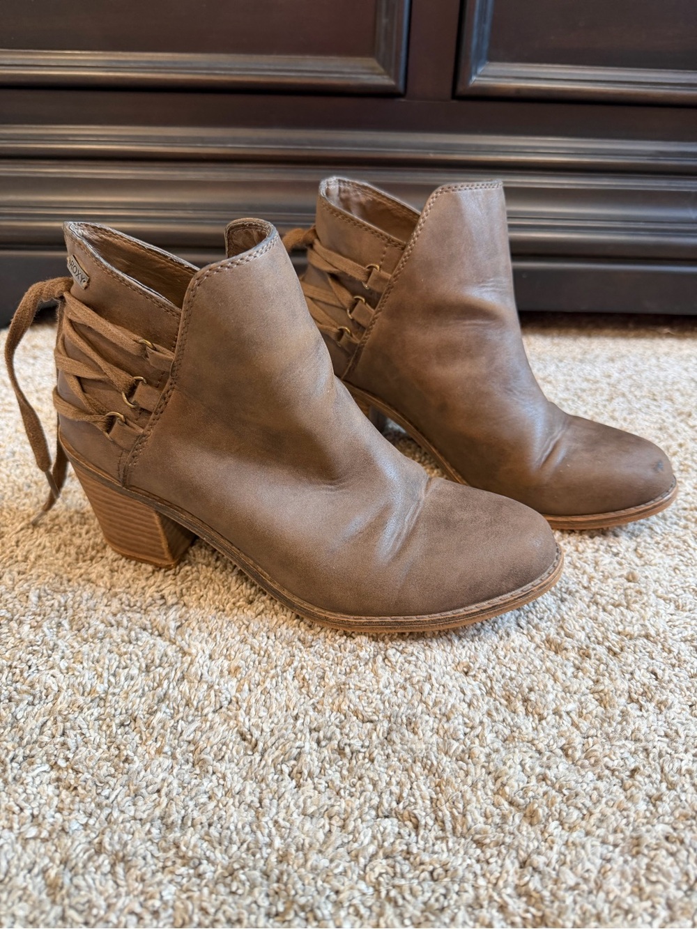 Roxy Taupe Brown Lace-Up Ankle Booties